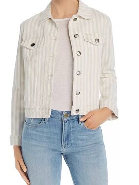 Frame Denim White & Light Gray Striped Cotton Jean Jacket